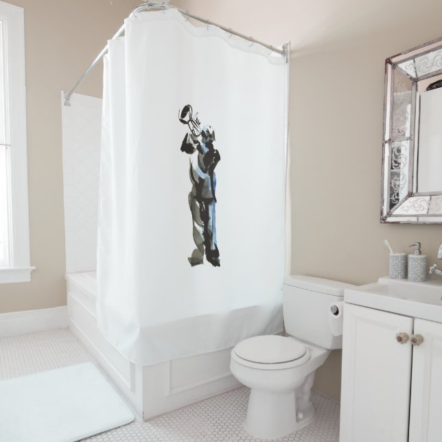 Trumpet Player Shower Curtain (In Situ)