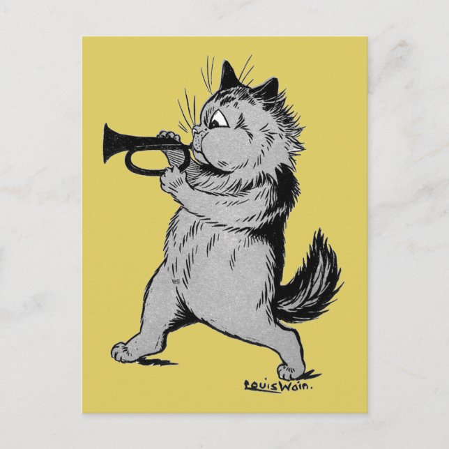 Trumpet Player (Trumpeter) Cat, Louis Wain Postcard (Front)