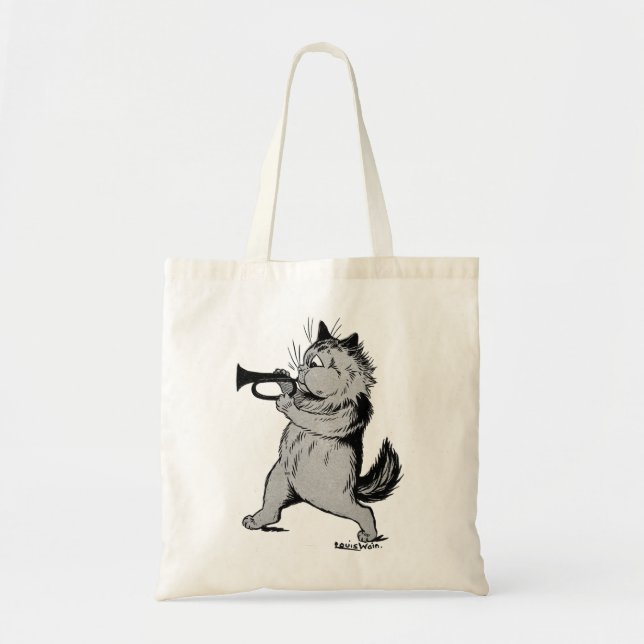 Trumpet Player (Trumpeter) Cat, Louis Wain Tote Bag (Front)