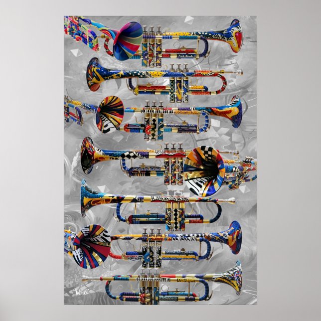 Trumpet Poster Colourful Trumpet Wall Art by (Front)