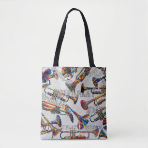 Trumpet Print, Colourful Trumpets, Music Art Tote Bag
