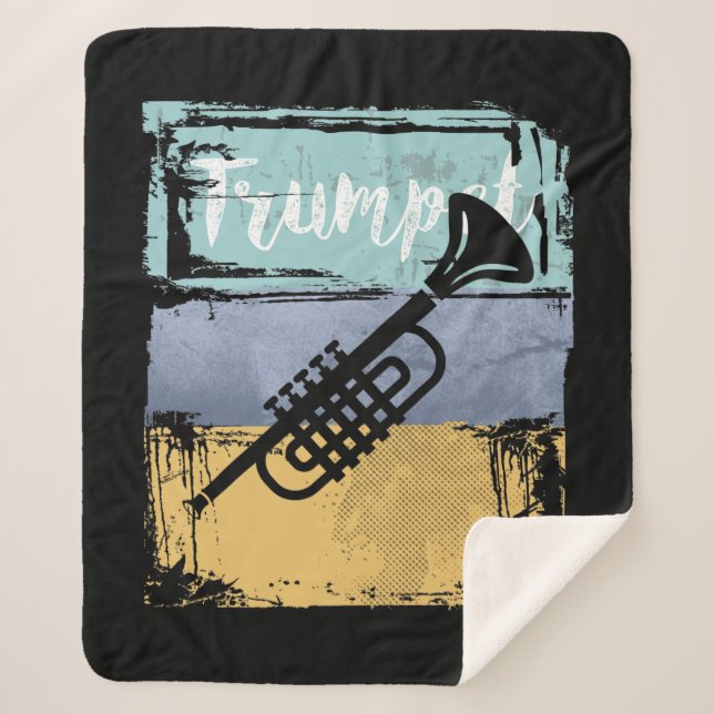 Trumpet Retro Style Music Sherpa Blanket (Front)