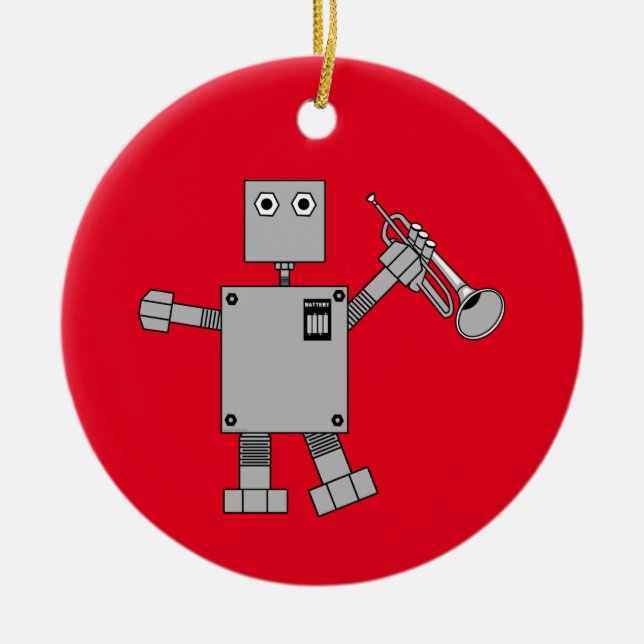 Trumpet Robot Ceramic Tree Decoration (Front)