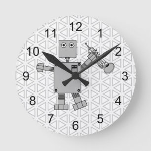 Trumpet Robot Round Clock