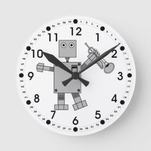 Trumpet Robot Round Clock