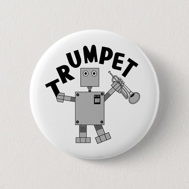 Trumpet Robot Text 6 Cm Round Badge (Front)