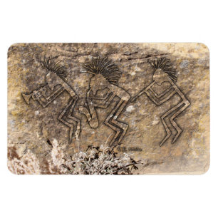 Trumpet Saxophone and Flute Player Petroglyph Magnet