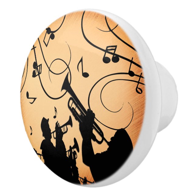 Trumpet Section Jazz Music Orange Rust Ceramic Knob (Right)