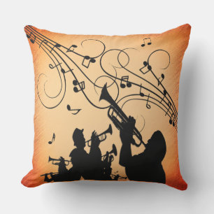 Trumpet Section Jazz Music Orange Rust Cushion