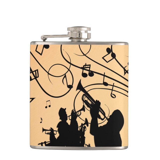 Trumpet Section Jazz Music Orange Rust Hip Flask (Front)