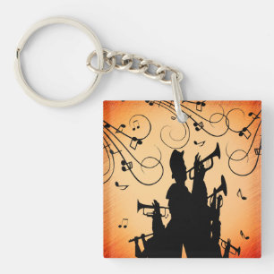 Trumpet Section Jazz Music Orange Rust Key Ring