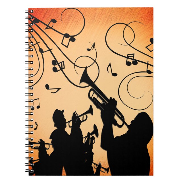 Trumpet Section Jazz Music Orange Rust Notebook (Front)
