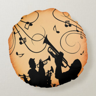 Trumpet Section Jazz Music Orange Rust Round Cushion
