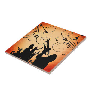 Trumpet Section Jazz Music Orange Rust Tile