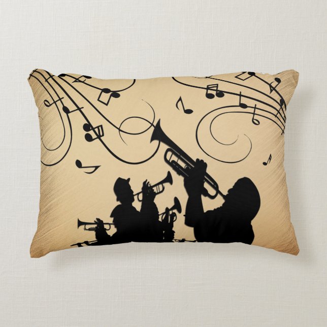 Trumpet Section Rustic Music Decorative Cushion (Front)