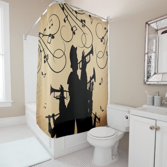 Trumpet Section Rustic Music Shower Curtain (In Situ)