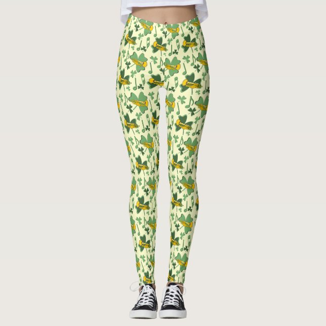 Trumpet Shamrock Music Notes Leggings (Front)