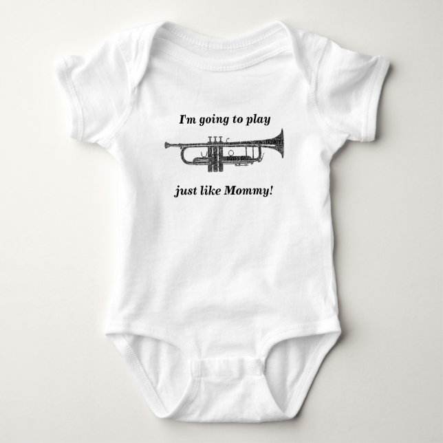 Trumpet Shaped Word Art Black Text Baby Bodysuit (Front)