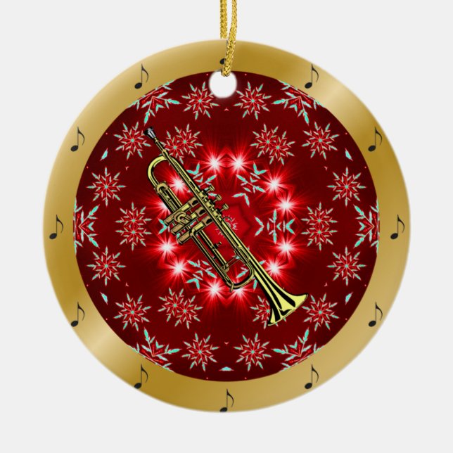 Trumpet ~ Silver ~ Red~ Gold ~ Christmas ~ Ceramic Tree Decoration (Front)