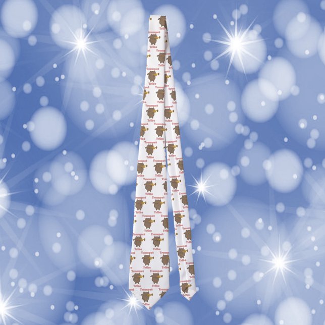 Trumpet Tribe Cat Music Tie (A tie featuring a trumpet playing cat and the words trumpet tribe)