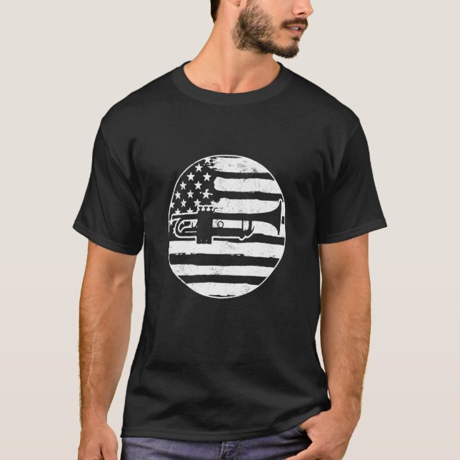 Trumpet USA Flag 4th Of July T-Shirt (Front)