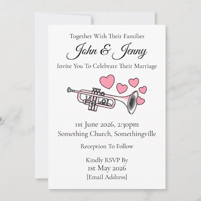 Trumpet Wedding Invitation Brass Musicians (Front)