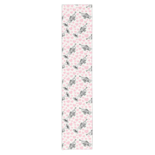 Trumpet With Pink Hearts, Brass Musician Wedding Short Table Runner