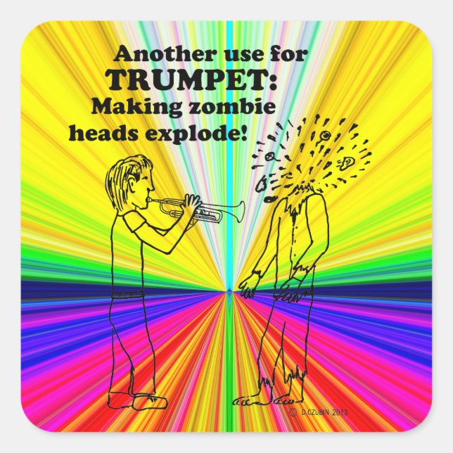 Trumpet Zombie Explode Square Sticker (Front)