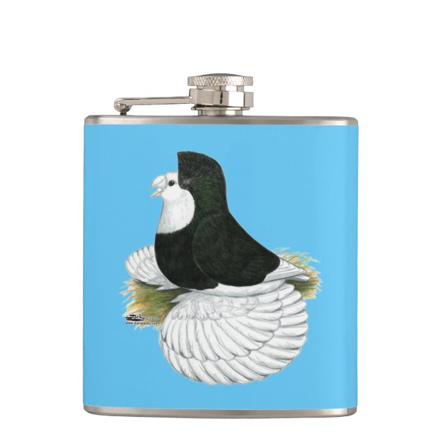Trumpeter Pigeon Black Baldhead Hip Flask (Front)