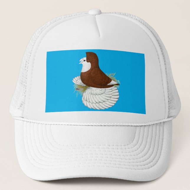 Trumpeter Pigeon Red Baldhead Trucker Hat (Front)