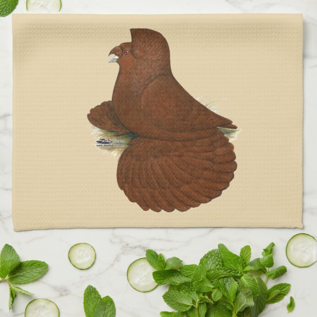 Trumpeter Pigeon Red Tea Towel (Folded)