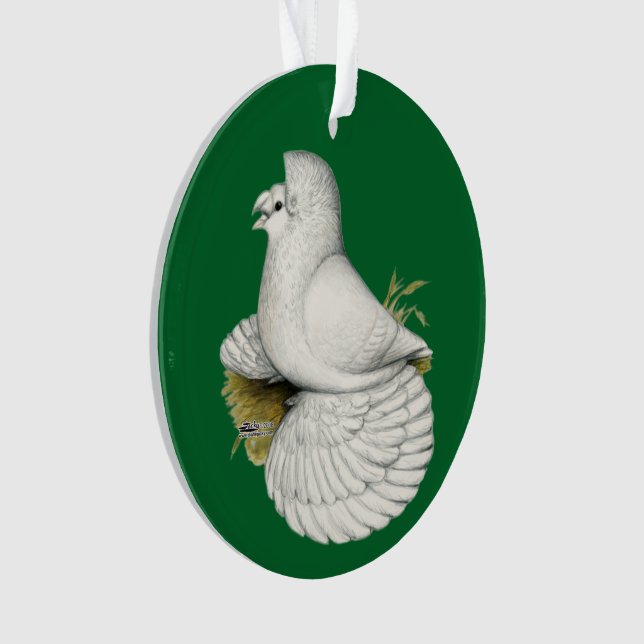 Trumpeter Pigeon White Ornament (Front)