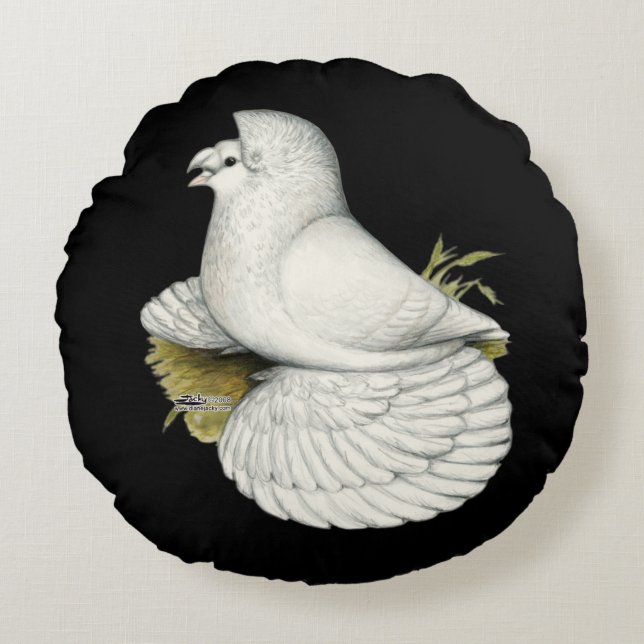 Trumpeter Pigeon White Round Cushion (Front)