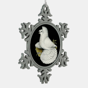 Trumpeter Pigeon White Snowflake Pewter Christmas Ornament