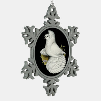 Trumpeter Pigeon White Snowflake Pewter Christmas Ornament