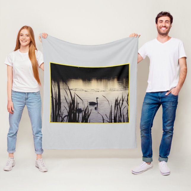 Trumpeter Swans at Dusk Fleece Blanket (In Situ)