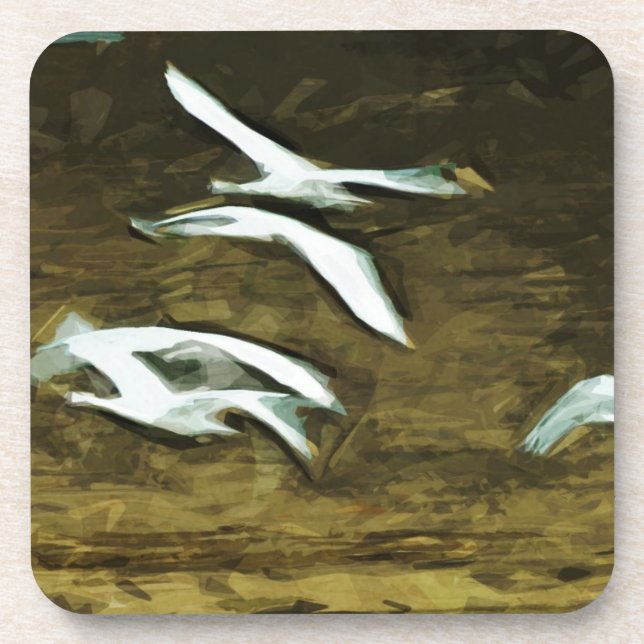 Trumpeter Swans in Flight Abstract Impressionism Coaster (Front)