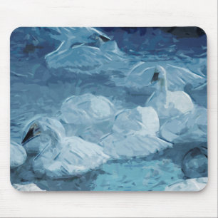 Trumpeter Swans in Winter Abstract Impressionism Mouse Pad