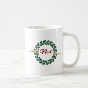 Trumpets Announcing Noel: Merry Christmas Wreath Coffee Mug