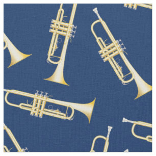 Trumpets Music Musician Room Decor Blue Fabric