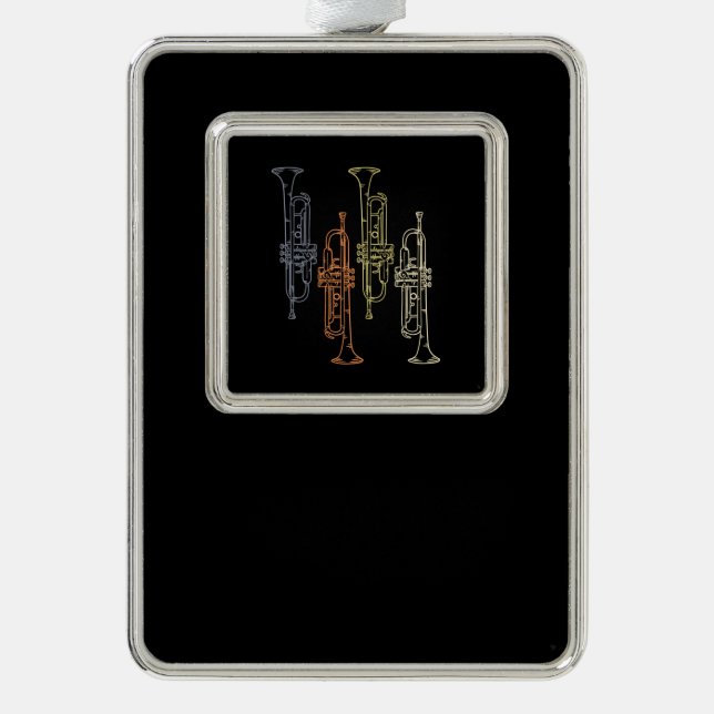 Trumpets Vintage Silver Plated Framed Ornament (Front)