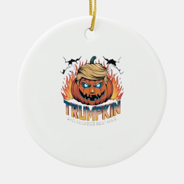 Trumpkin Classic – Spooky Pumpkin Design Ceramic Tree Decoration (Front)