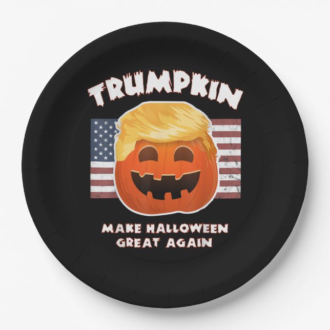 Trumpkin Funny Pumpkin Pie Pun Usa Liberals Hallow Paper Plate (Front)