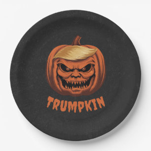 Trumpkin - Grinning Donald Trump Halloween Pumpkin Paper Plate