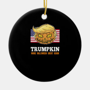 Trumpkin Halloween Pumpkin With Flag Scary Design  Ceramic Tree Decoration