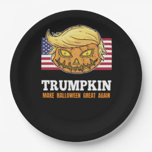 Trumpkin Halloween Pumpkin With Flag Scary Design  Paper Plate