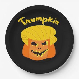 Trumpkin Pumpkin Halloween Design – Retro Slogan  Paper Plate