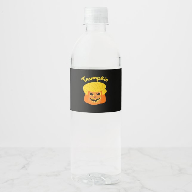 Trumpkin Pumpkin Halloween Design – Retro Slogan  Water Bottle Label (Front)