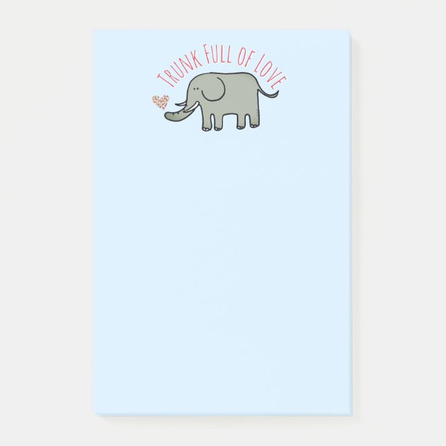Trunk Full of Love Cute Elephant Doodle Post-it Notes (Front)