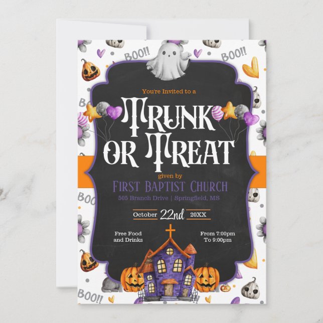 Trunk or Treat Church Halloween Invitation (Front)
